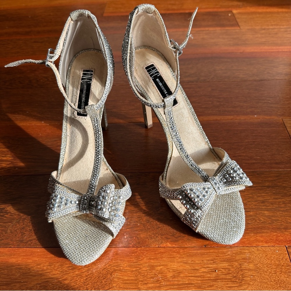 INC Sparkly Open Toe High Heel Bow Sandal Heels - Picture 3 of 8